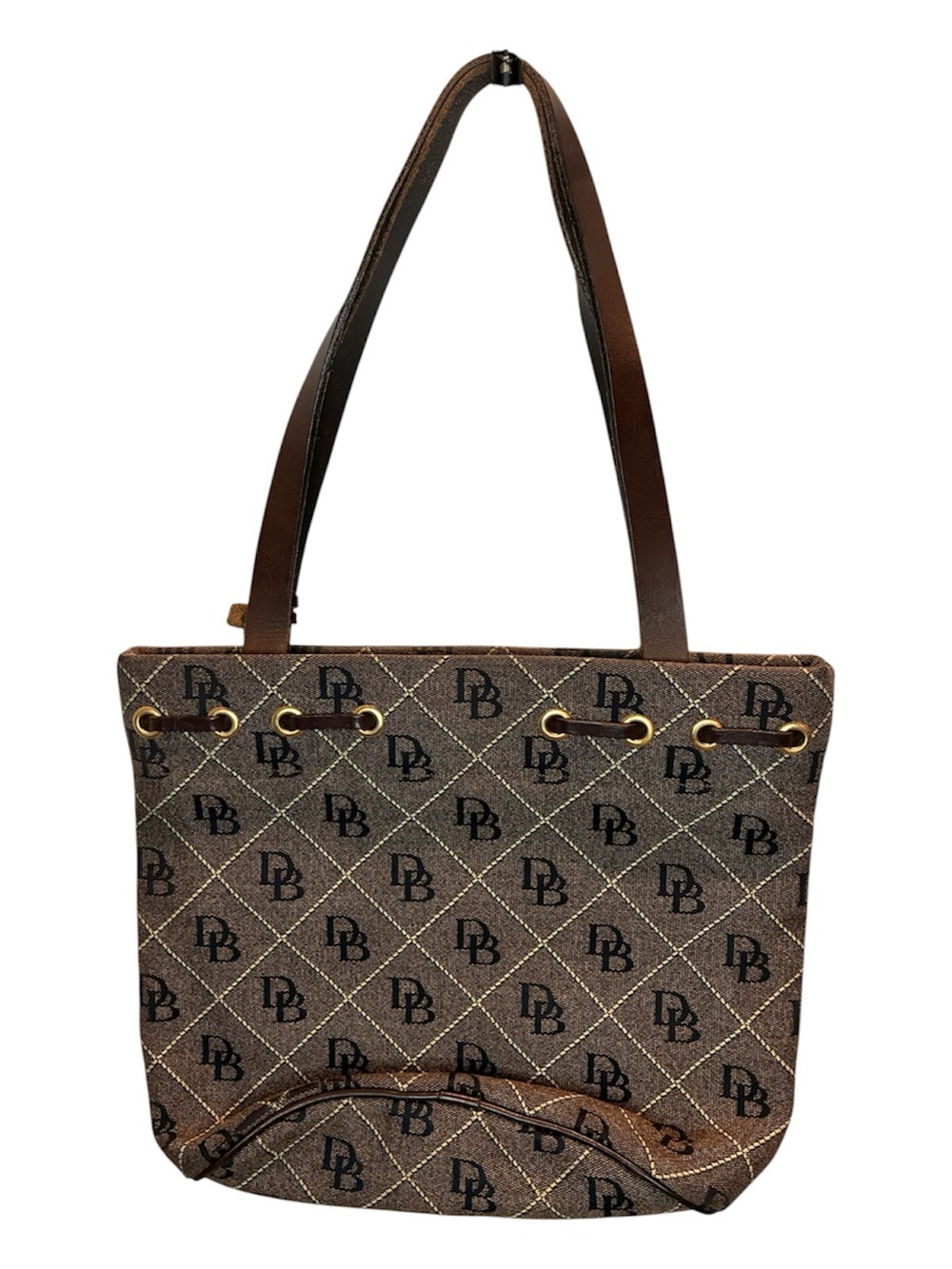 Dooney and Bourke Women’s Brown Signature Monogram Tassel Canvas Bucket Y2K - Picture 4 of 5